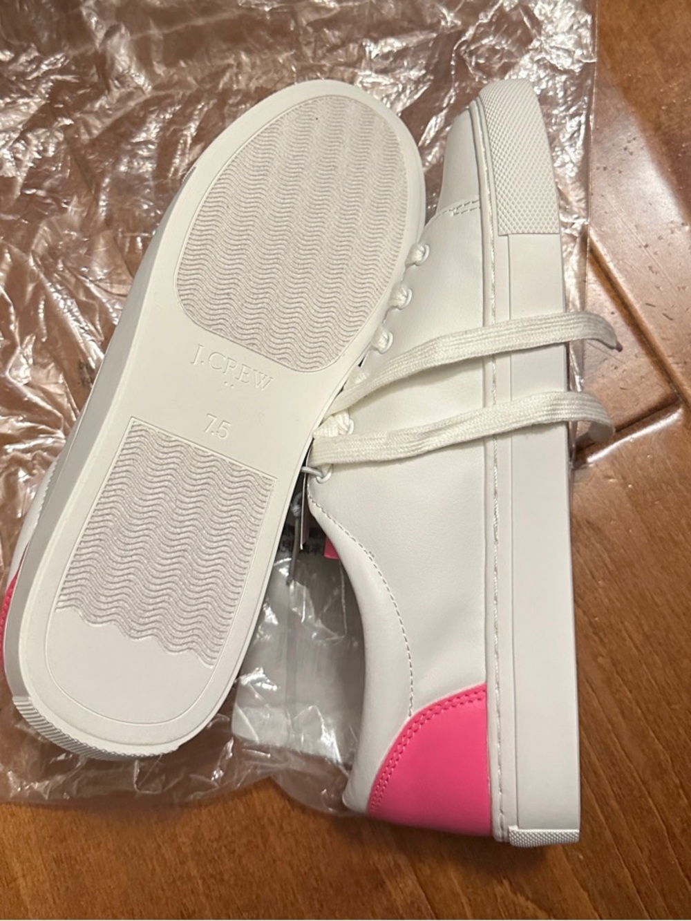 J. Crew White Leather Sneakers with Pink Heel and Tongue - Picture 2 of 3